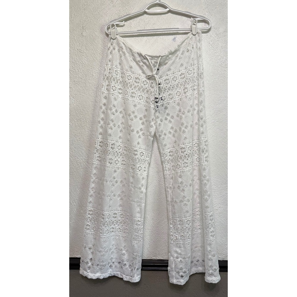 NWT Polo Ralph Lauren White Lace Women M Swim Cover Up Pants Flare Pool Summer